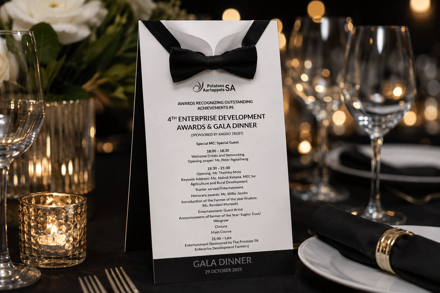 Potatoes SA Gala Dinner menu design
