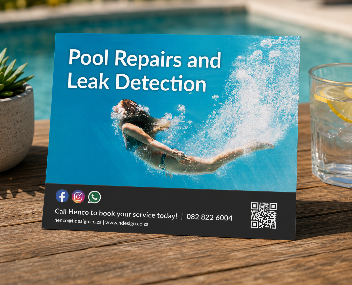 Pool repairs and leak detection promotional design